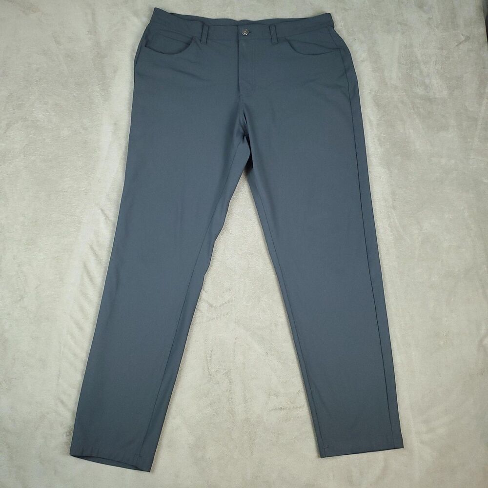 Fabletics Pants Mens 34x30 Gray Slim Fit Stretch Tapered Khaki Zip Pocket Casual